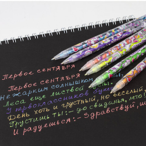 Ручки гелевые ЮНЛАНДИЯ, НАБОР 6 ЦВЕТОВ, ПАСТЕЛЬ, корпус с печатью, узел 0,7 мм, линия письма 0,5 мм, 142803