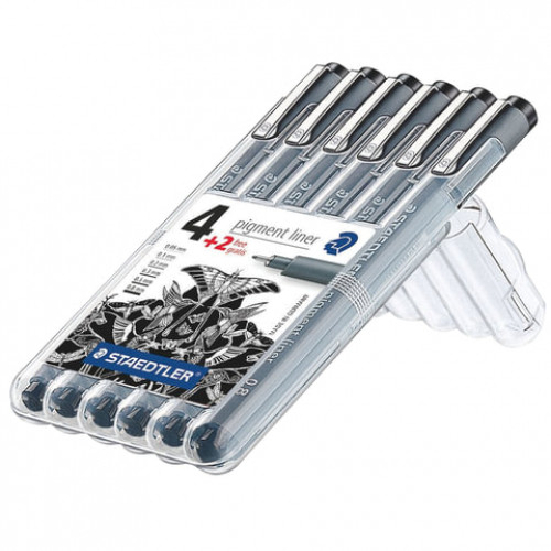 Набор капиллярных художественных ручек (линеров) STAEDTLER 6 шт.,ЧЕРНЫЕ, линия письма 0,05/0,1/0,2/0,3/0,5/0,8 мм, 308 SB6P