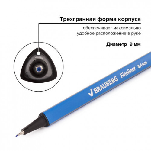 Набор капиллярных ручек (линеров) BRAUBERG 12 шт., АССОРТИ, Aero, трехгранные, металлический наконечник, линия письма 0,4 мм, 141525