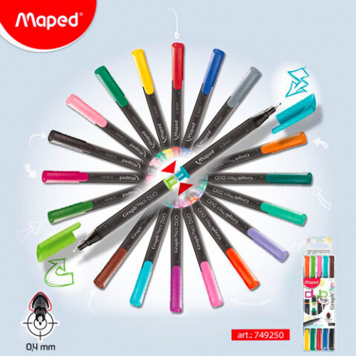 Набор капиллярных двухсторонних ручек (линеров) MAPED 5 шт., 10 цветов, Graph'Pep, АССОРТИ, линия письма 0,4 мм, 749250