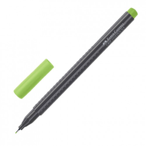 Ручка капиллярная (линер) FABER-CASTELL Grip Finepen, СВЕТЛО-ЗЕЛЕНАЯ, трехгранная, корпус черный, 0,4 мм, 151666