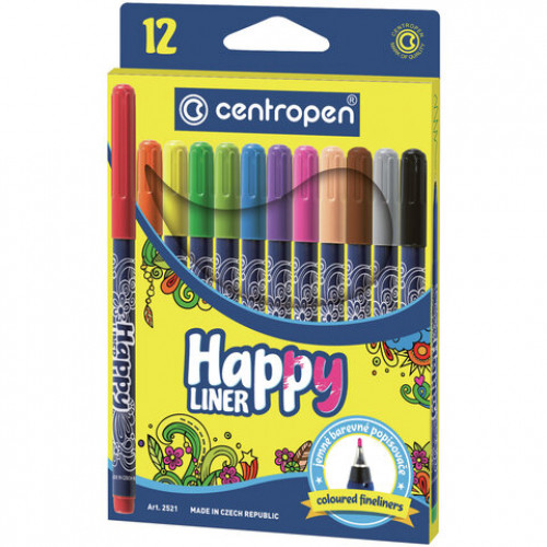 Ручки капиллярные (линеры) 12 ЦВЕТОВ CENTROPEN Happy Liner, линия письма 0,3 мм, 2521/12, 2 2521 1202