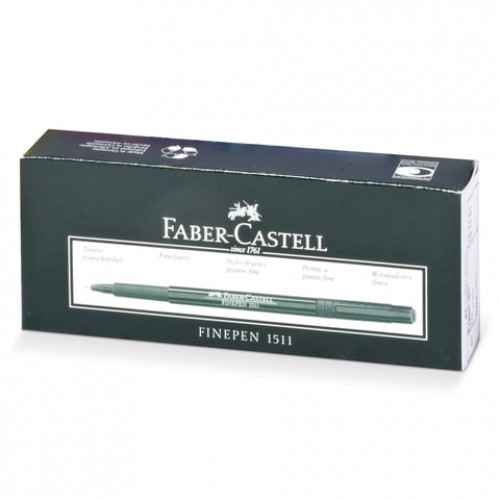 Ручка капиллярная (линер) FABER-CASTELL Finepen 1511, ЧЕРНАЯ, корпус темно-зеленый, линия 0,4 мм, 151199