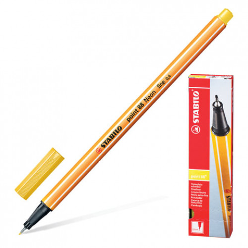 Ручка капиллярная (линер) STABILO Point 88, ЖЕЛТАЯ, корпус оранжевый, линия письма 0,4 мм, 88/44