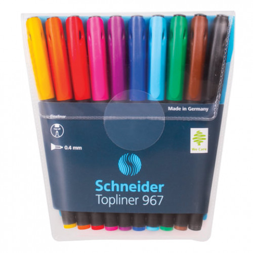 Набор капиллярных ручек (линеров) SCHNEIDER 10 шт., АССОРТИ, Topliner 967, корпус черный, линия письма 0,4 мм, 196790
