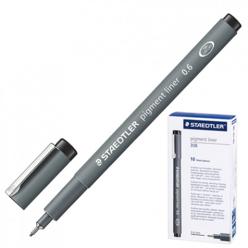 Ручка капиллярная (линер) STAEDTLER Pigment Liner, ЧЕРНАЯ, корпус серый, линия письма 0,6 мм, 308 06-9