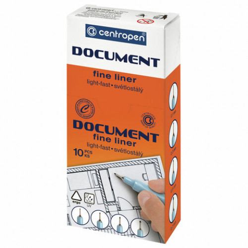 Ручка капиллярная (линер) СИНЯЯ CENTROPEN Document, трехгранная, линия письма 0,1 мм, 2631/0,1, 2 2631 0110