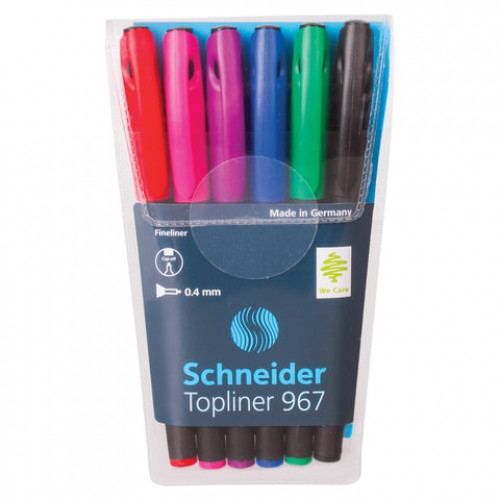 Набор капиллярных ручек (линеров) SCHNEIDER 6 шт., АССОРТИ, Topliner 967, корпус черный, линия письма 0,4 мм, 196796