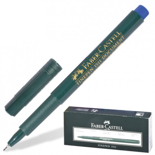 Ручка капиллярная (линер) FABER-CASTELL Finepen 1511, СИНЯЯ, корпус темно-зеленый, линия письма 0,4 мм, 151151