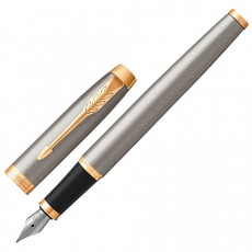 Ручка перьевая PARKER IM Core Brushed Metal GT, корпус серебристый матовый лак, позолоченные детали, синяя, 1931649