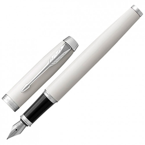 Ручка перьевая PARKER IM Core White Lacquer CT, корпус белый глянцевый лак, хромированные детали, синяя, 1931672