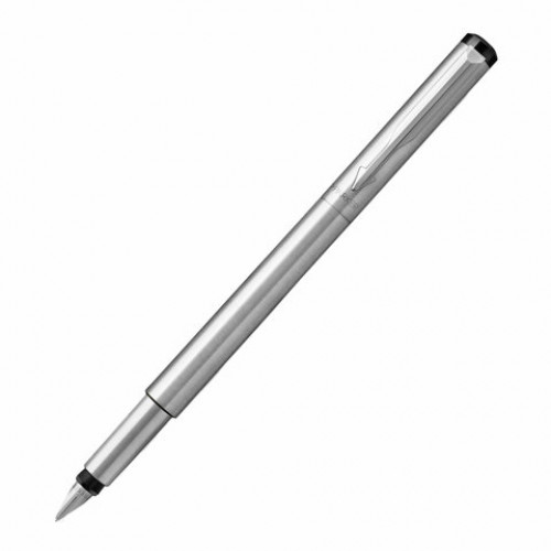 Ручка перьевая PARKER Vector Stainless Steel, корпус серебристый, детали из нержавеющей стали, синяя, S0029690