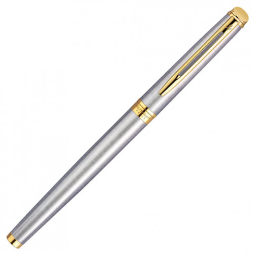 Ручка подарочная перьевая WATERMAN Hemisphere Stainless Steel GT, серебристый корпус, позолоченные детали, синяя, S0920310