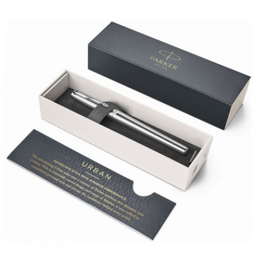 Ручка перьевая PARKER Urban Core Metro Metallic CT, корпус серебристый, хромированные детали, синяя, 1931597