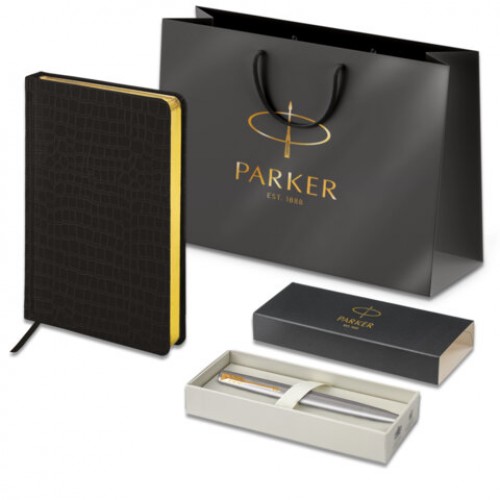 Ручка перьевая PARKER Jotter Core Stainless Steel GT, ежедневник А5 черный, пакет, 880902