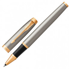 Ручка-роллер PARKER IM Core Brushed Metal GT, корпус серебристый матовый лак, позолоченные детали, черная, 1931663