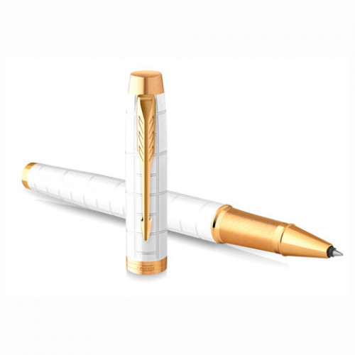 Ручка-роллер PARKER IM Premium Pearl GT, корпус жемчужный лак, позолоченные детали, черная, 2143646