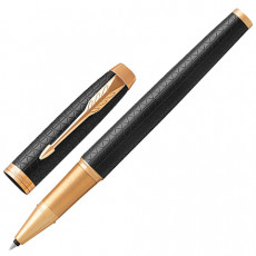 Ручка-роллер PARKER IM Premium Black GT, корпус черный матовый с гравировкой, позолоченные детали, черная, 1931660