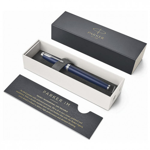 Ручка-роллер PARKER IM Core Matte Blue CT, корпус темно-синий лак, хромированные детали, черная, 1931661