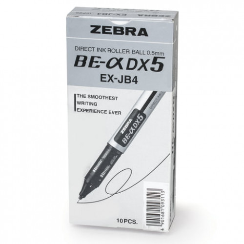 Ручка-роллер ZEBRA Zeb-Roller DX5, ЧЕРНАЯ, корпус серебристый, узел 0,5 мм, линия письма 0,3 мм, EX-JB2-BK