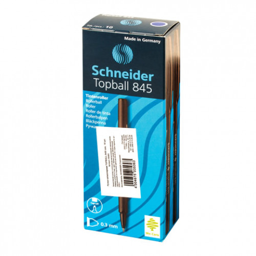 Ручка-роллер SCHNEIDER (Германия) Topball 845, СИНЯЯ, корпус черный, узел 0,5 мм, линия письма 0,3 мм, 184503