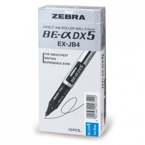 Ручка-роллер ZEBRA Zeb-Roller DX5, СИНЯЯ, корпус серебристый, узел 0,5 мм, линия письма 0,3 мм, EX-JB2-BL, EX-JB4-BL