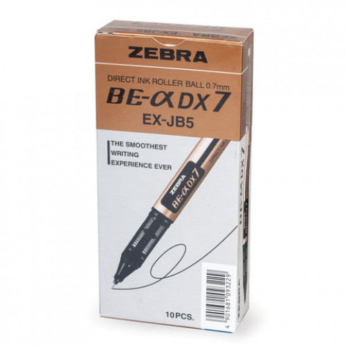 Ручка-роллер ZEBRA Zeb-Roller DX7, СИНЯЯ, корпус золотистый, узел 0,7 мм, линия письма 0,35 мм, EX-JB3-BL, EX-JB5-BL