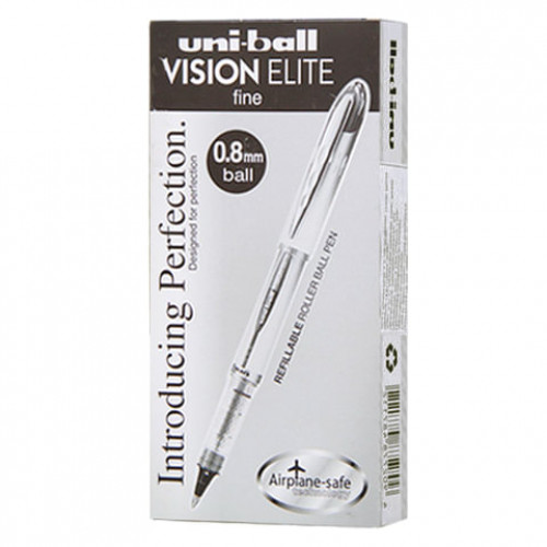 Ручка-роллер UNI-BALL (Япония) Vision Elite, ЧЕРНАЯ, корпус серый, узел 0,8 мм, линия письма 0,6 мм, UB-200(08)BLACK