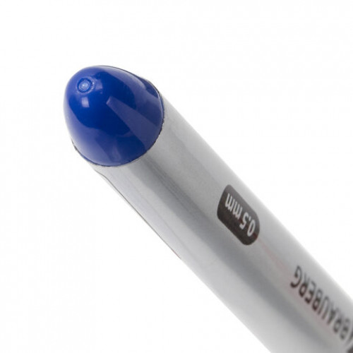 Ручка-роллер BRAUBERG Control, СИНЯЯ, корпус серебристый, узел 0,5 мм, линия письма 0,3 мм, 141554