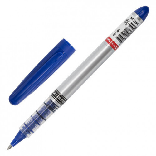 Ручка-роллер BRAUBERG Control, СИНЯЯ, корпус серебристый, узел 0,5 мм, линия письма 0,3 мм, 141554