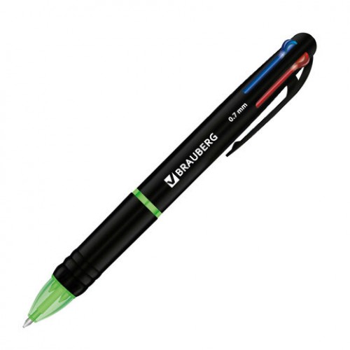 Ручка многоцветная шариковая автоматическая MULTICOLOR 4 ЦВЕТА, корпус ассорти, стандартный узел 0,7 мм, BRAUBERG, 143936