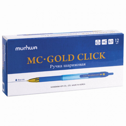 Ручка шариковая масляная автоматическая MUNHWA MC Gold Click, СИНЯЯ, корпус ассорти, узел 0,7 мм, GCC07-02