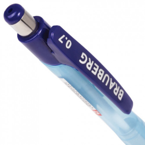 Ручка шариковая автоматическая с грипом BRAUBERG Neo, СИНЯЯ, корпус синий, узел 0,7 мм, линия письма 0,35 мм, 141074