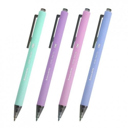 Ручка шариковая автоматическая BRAUBERG VIVID PASTEL, корпус soft-touch, СИНЯЯ, пишущий узел 0,7 мм, линия письма 0,35 мм, 144404
