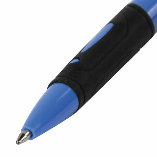 Ручка шариковая автоматическая с грипом STAFF BP-16 Neon, СИНЯЯ, ассорти, линия письма 0,35 мм, 143750
