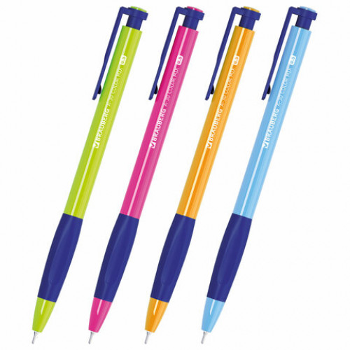 Ручки шариковые автоматические BRAUBERG A-30 COLOR MIX WRITING 3.0, КОМПЛЕКТ 12 ШТ., СИНИЕ, узел 0,5 мм, линия 0,25 мм, 144342