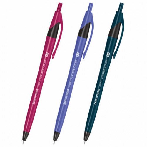 Ручка шариковая масляная автоматическая BRAUBERG DUAL VINTAGE COLOR, СИНЯЯ, пишущий узел 0,7 мм, линия письма 0,35 мм, 144328