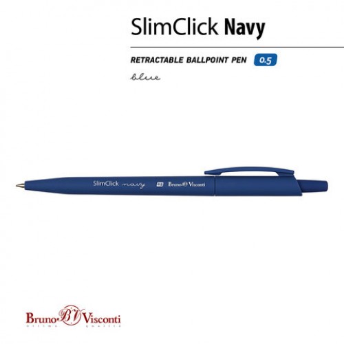 Ручка шариковая автоматическая BRUNO VISCONTI SlimClick NAVY, СИНЯЯ, линия 0,4мм, 20-, 20-0419