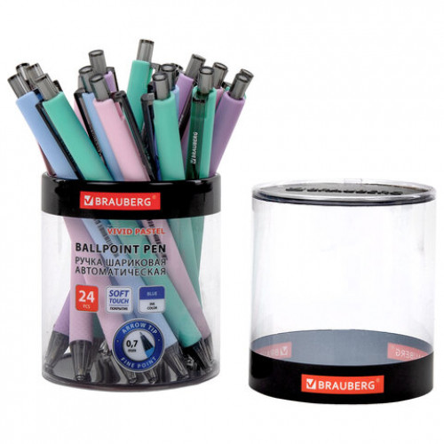 Ручка шариковая автоматическая BRAUBERG VIVID PASTEL, корпус soft-touch, СИНЯЯ, пишущий узел 0,7 мм, линия письма 0,35 мм, 144404