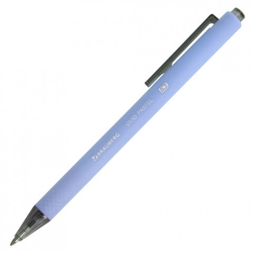 Ручка шариковая автоматическая BRAUBERG VIVID PASTEL, корпус soft-touch, СИНЯЯ, пишущий узел 0,7 мм, линия письма 0,35 мм, 144404