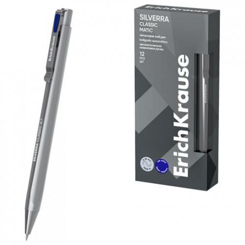 Ручка шариковая автоматическая ERICH KRAUSE Silverra Matic Classic, СИНЯЯ, линия 0,35, 63132