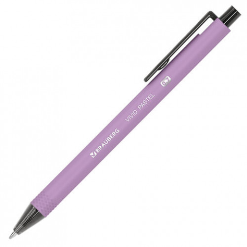 Ручка шариковая автоматическая BRAUBERG VIVID PASTEL, корпус soft-touch, СИНЯЯ, пишущий узел 0,7 мм, линия письма 0,35 мм, 144404