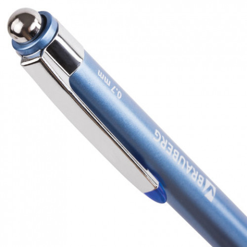 Ручка шариковая автоматическая BRAUBERG Smart Metallic, СИНЯЯ, корпус металлик, узел 0,7 мм, линия письма 0,35 мм, 140665
