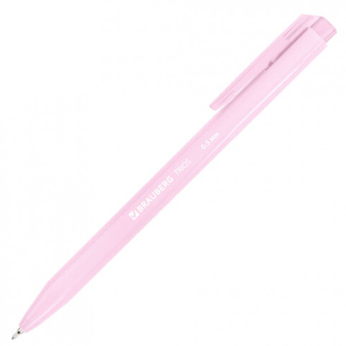 Ручка шариковая автоматическая BRAUBERG TRIOS PASTEL COLOR, СИНЯЯ, корпус ассорти, пишущий узел 0,5 мм, линия письма 0,3 мм, 144496