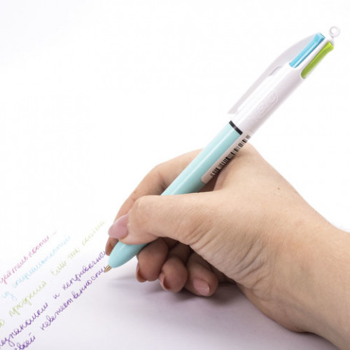 Ручка шариковая автоматическая BIC 4 Colours, 4 цвета (голубой,фиолетовый, розовый, салатовый), узел 1 мм, линия письма 0,32 мм, 887777