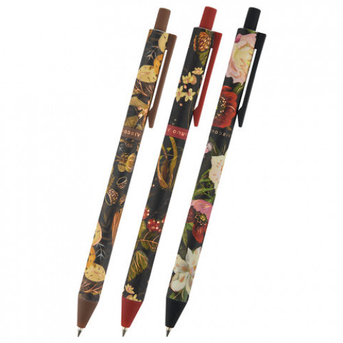 Ручка шариковая автоматическая BRUNO VISCONTI ArtClick, СИНЯЯ, Flora.Black, ассорти, 0,5 мм, 20-0374/01