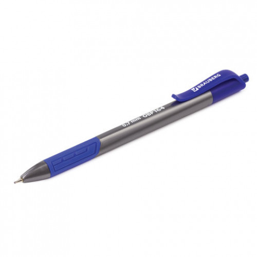 Ручка шариковая масляная автоматическая BRAUBERG Extra Glide R-Grip Grey, СИНЯЯ, узел 0,7 мм, линия письма 0,35 мм, 142931