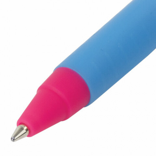 Ручка шариковая масляная автоматическая BRAUBERG Delta Mix, СИНЯЯ, корпус soft-touch ассорти, узел 0,7 мм, линия письма 0,35 мм, 143340, OBPR366