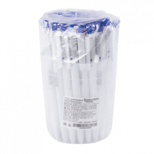 Ручка шариковая масляная автоматическая BRAUBERG White, СИНЯЯ, корпус белый, узел 1 мм, линия письма 0,5 мм, 142713