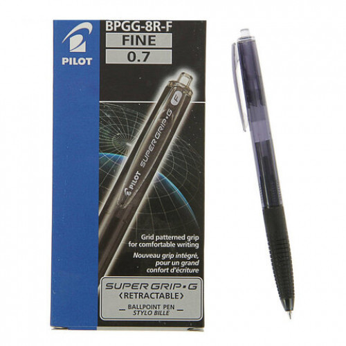 Ручка шариковая автоматическая с грипом PILOT Super Grip G, ЧЕРНАЯ, линия 0,21мм, BPGG-8R-F B